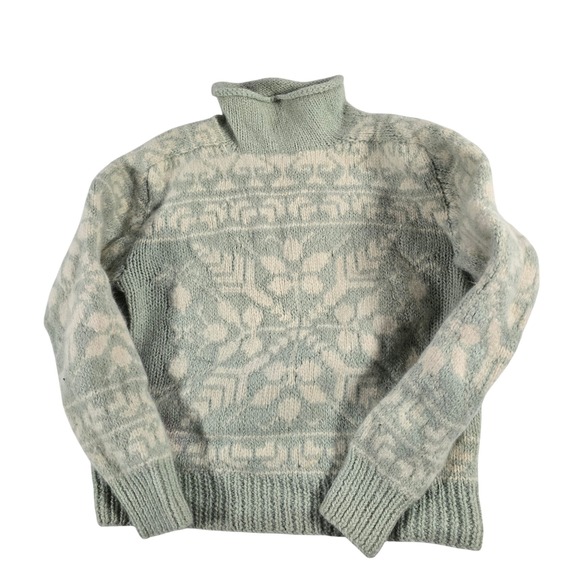Obermeyer Sweaters - Obermeyer Zarra Womens Wool Snowflake Fair Isle Turtleneck Sweater Sage Green M